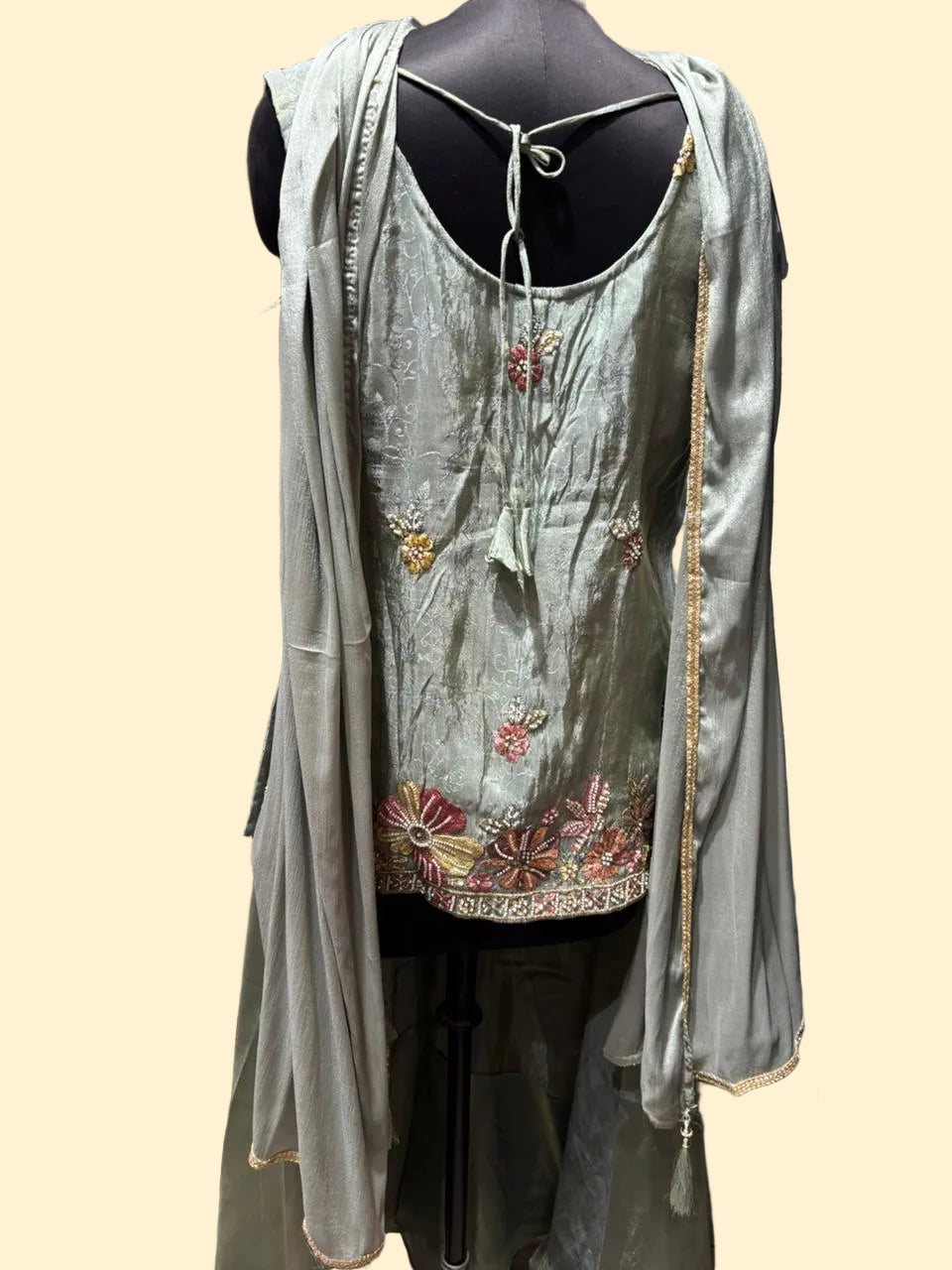 Order Sleeveless Embroidered Peplum Tunic Top & Palazzo Set with Dupatta