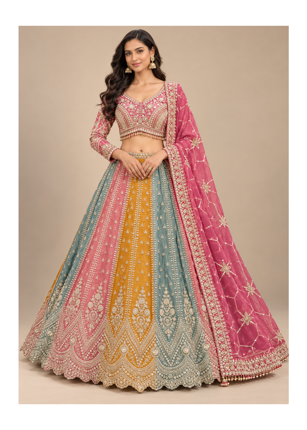 Royal Multicolour Gold Embroidered Bridal Lehenga Main image