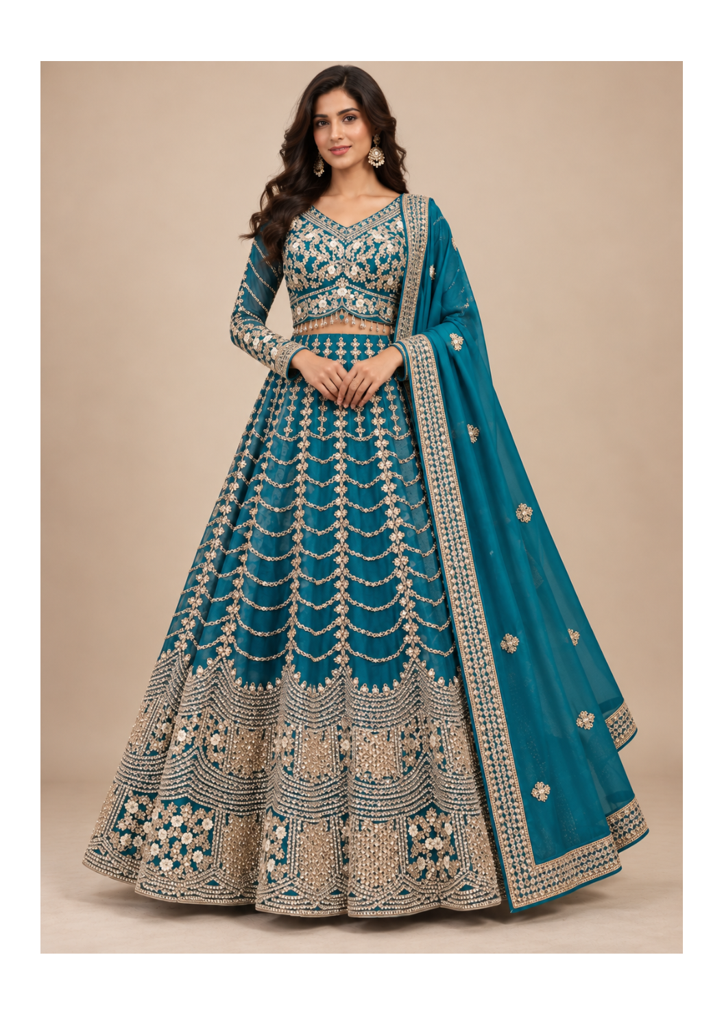Majestic Teal Gold Embroidered Bridal Lehenga Main image