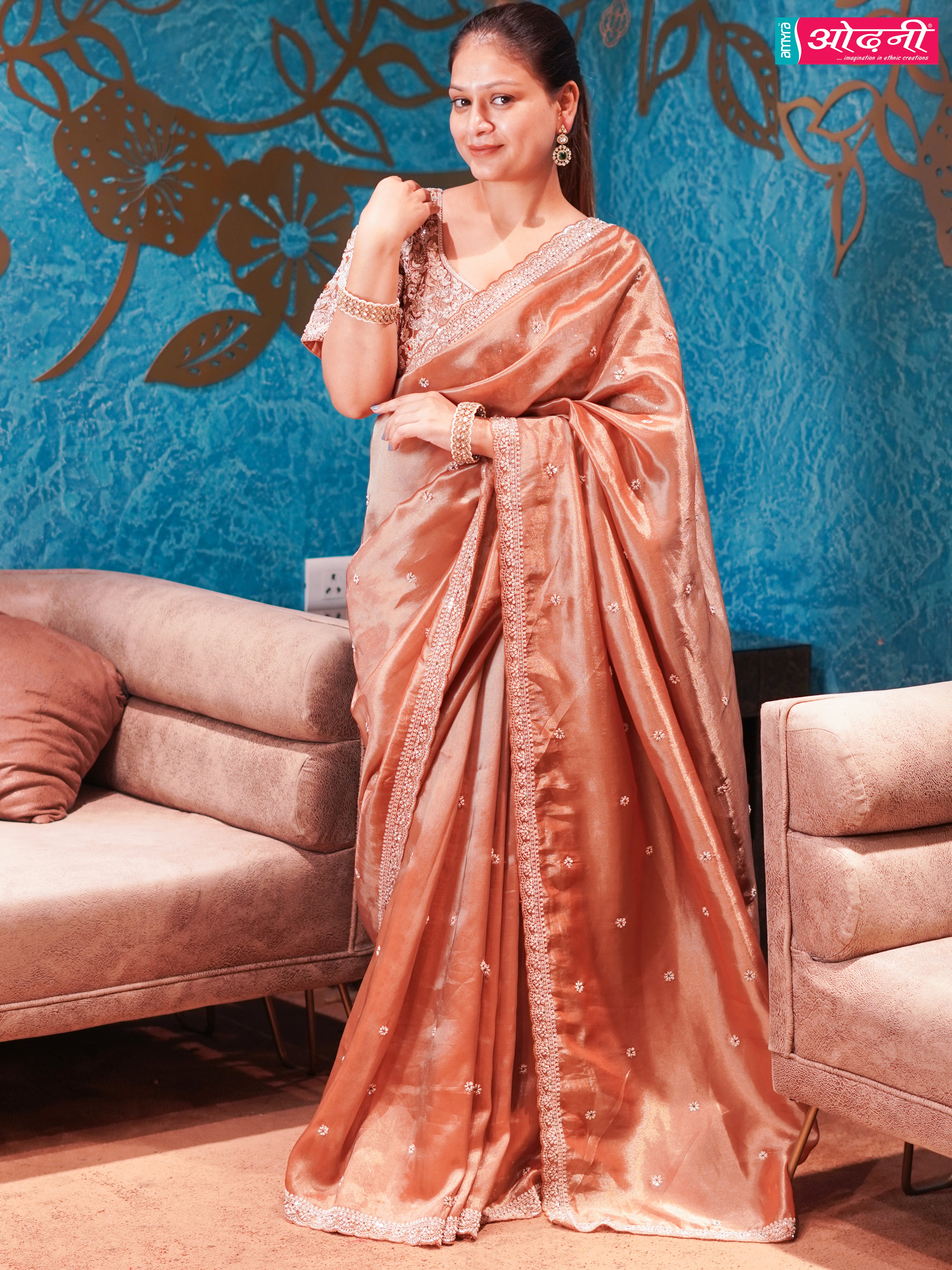 Copper Glow Embellished Saree ( 5590 B-129) Secondary image