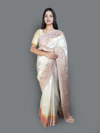 Shimmering Ivory Saree with Pastel Embroidered Border (UT-7140  GS-180)