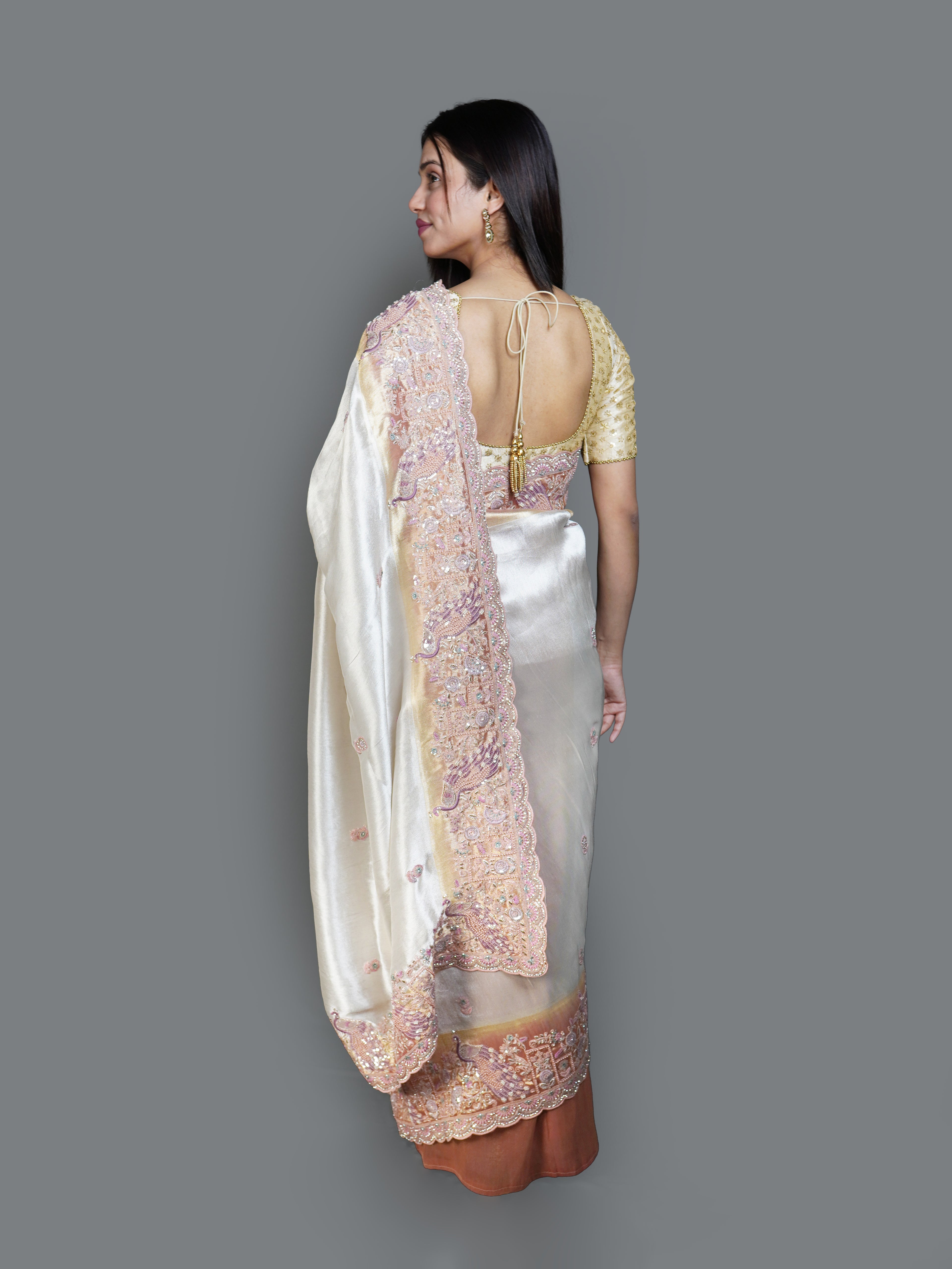 Shimmering Ivory Saree with Pastel Embroidered Border (UT-7140  GS-180)