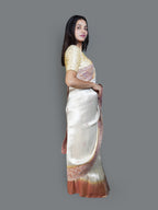 Shimmering Ivory Saree with Pastel Embroidered Border (UT-7140  GS-180)