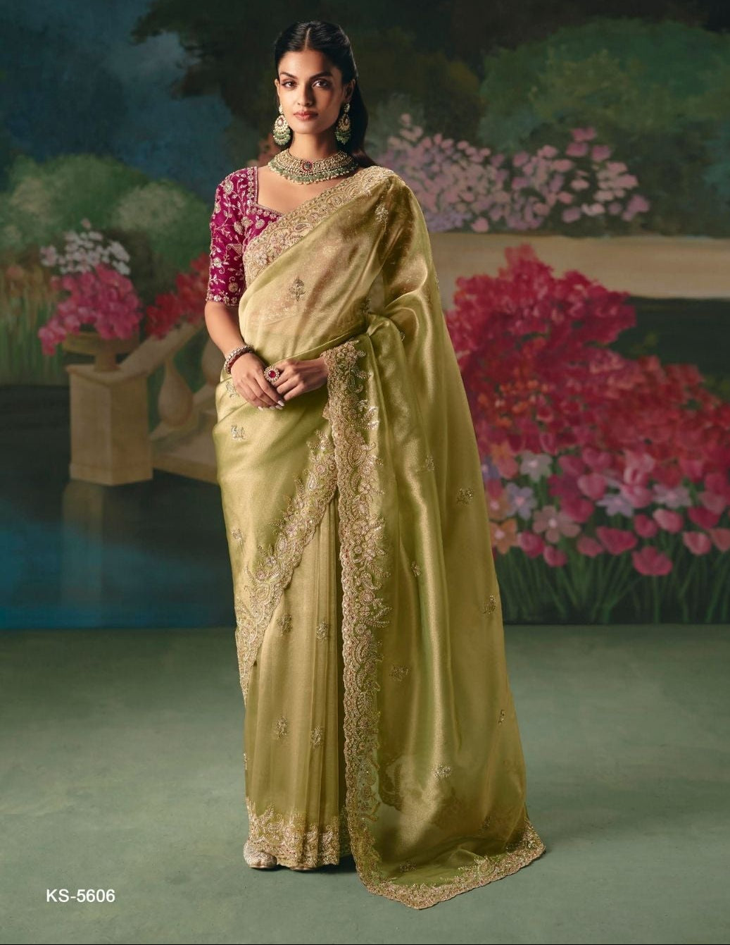 Gilded Sage tissue silk saree Main image