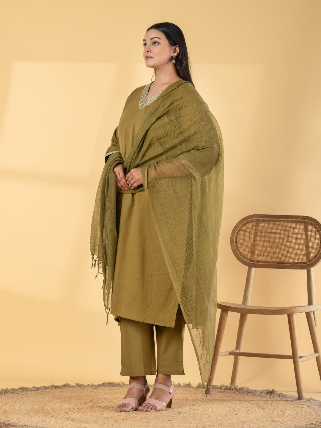Olive Glimmer Chanderi Set