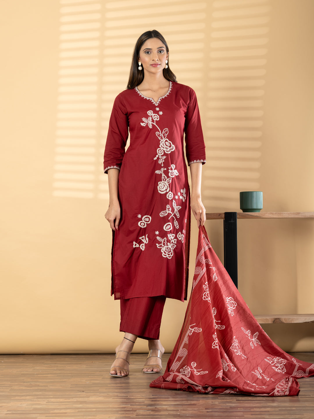 Maroon Meadow Hand-Block Set