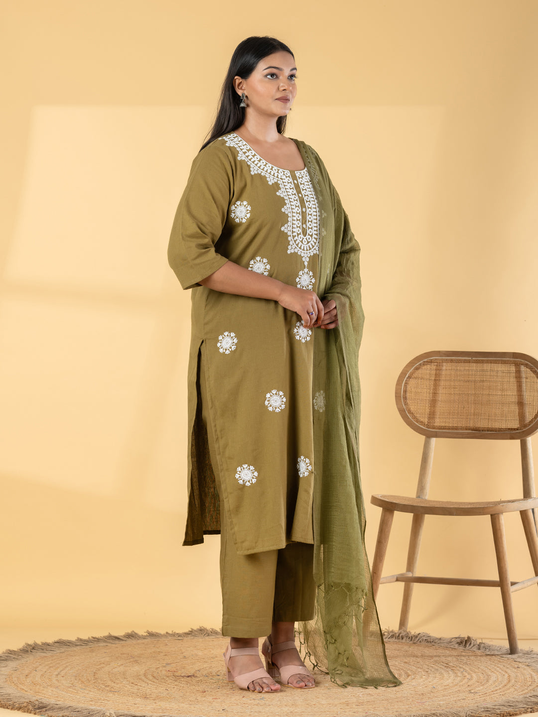 Olive Bloom: Chanderi Silk Suit Set