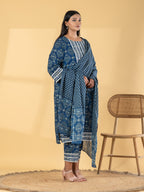 Indigo Cotton Silk Suit