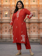 Crimson Heritage: Cotton Suit Set