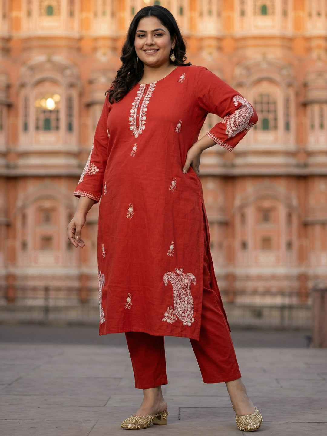 Crimson Heritage: Cotton Suit Set