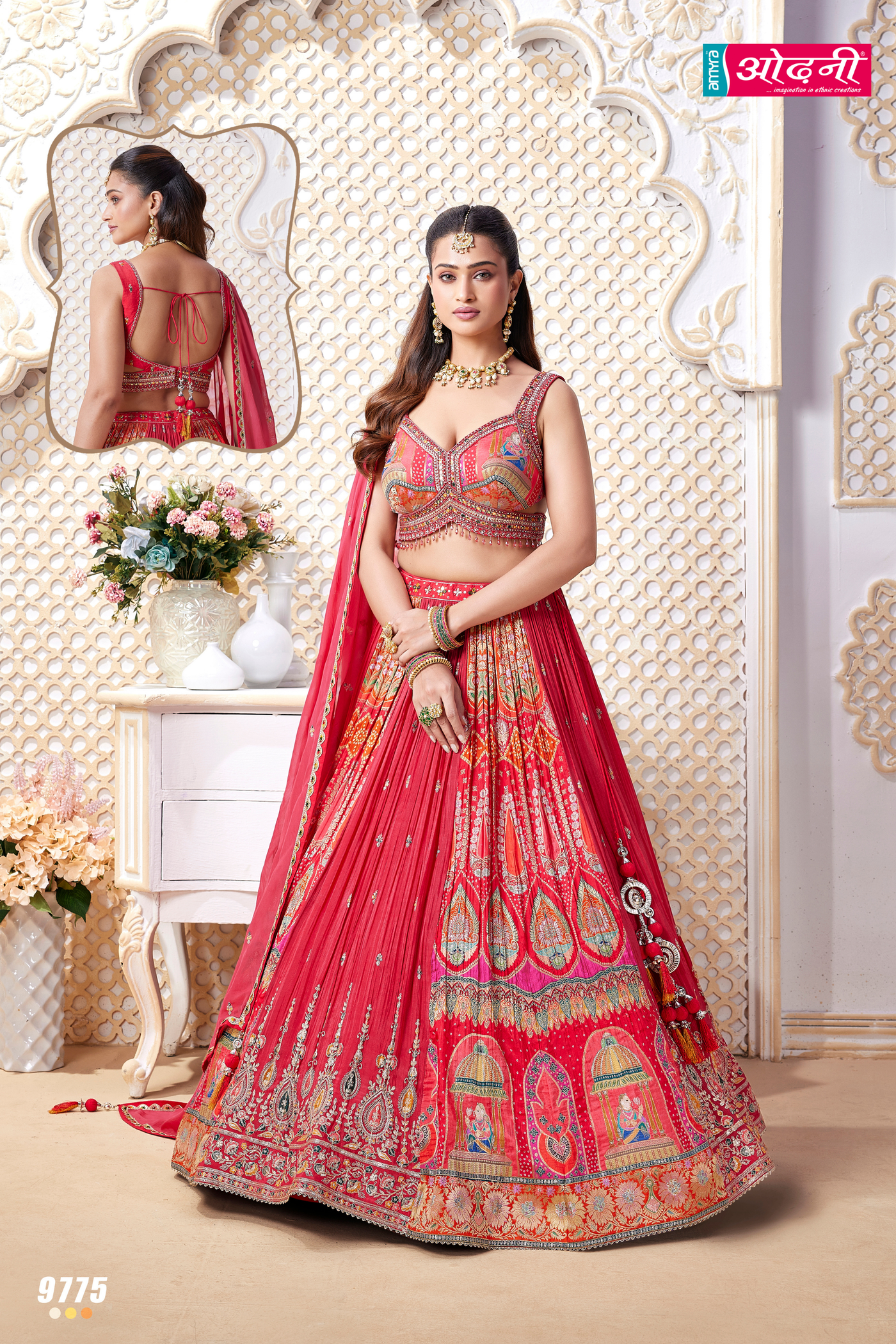 Ultimate Red Lehenga with Miniature Art Motifs (9775 M-27)