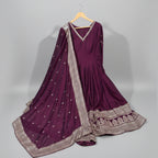 Royal Plum Mirror-Work Anarkali Ensemble