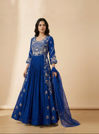 buy online blue Intricate Zari Embroidered Georgette Anarkali Gown for women