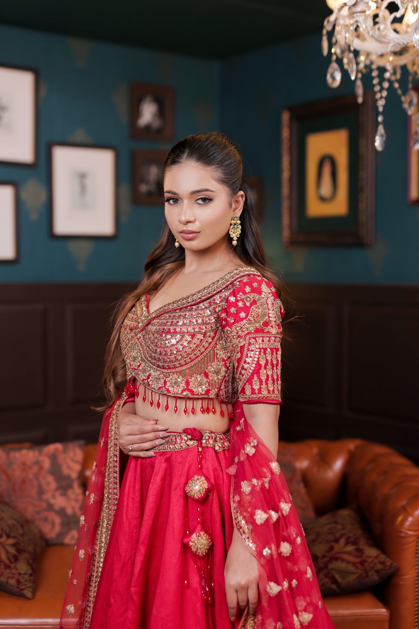 Breathtaking Red and Gold Peacock Lehenga (D-72)