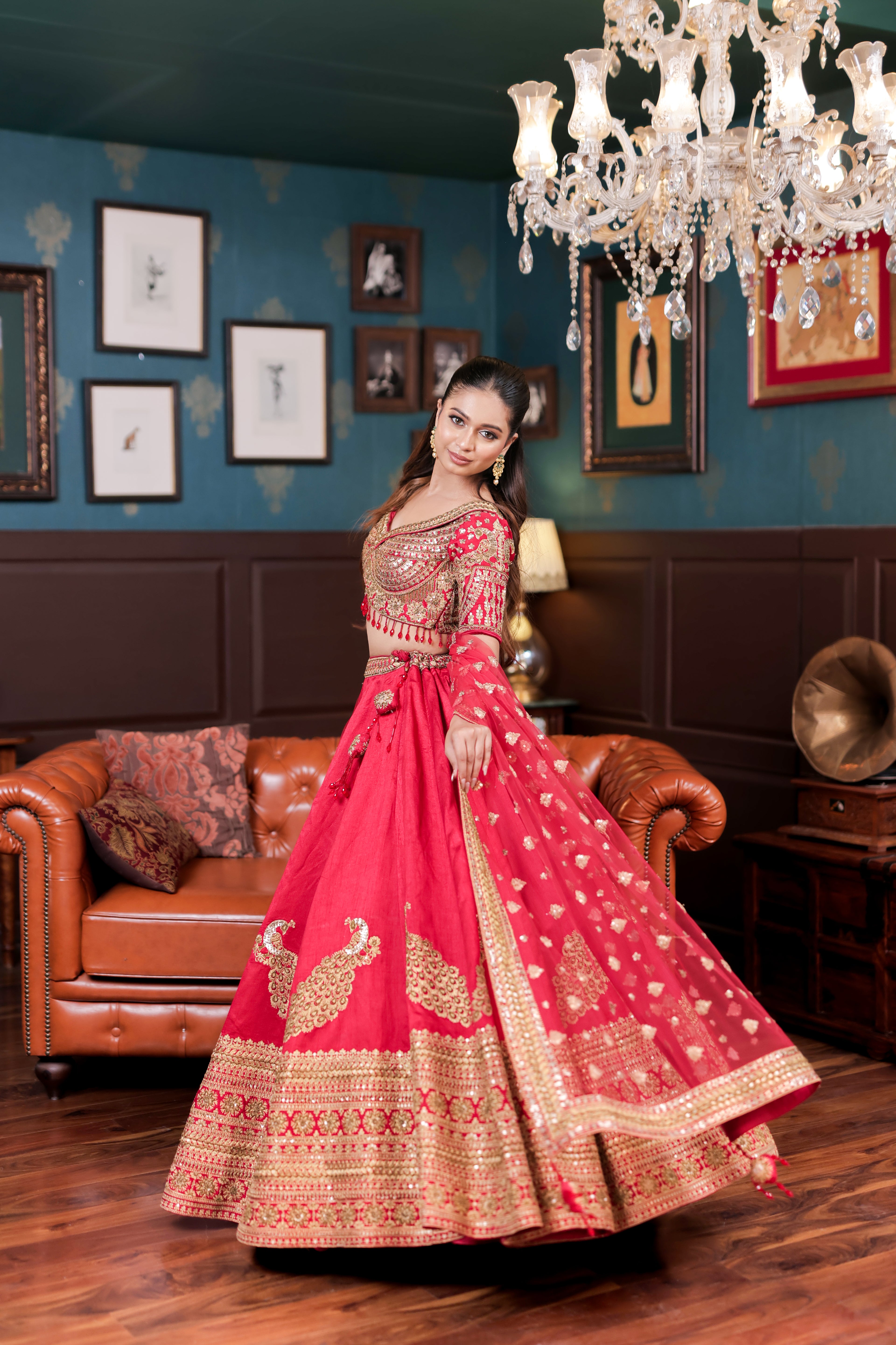 Breathtaking Red and Gold Peacock Lehenga (D-72)