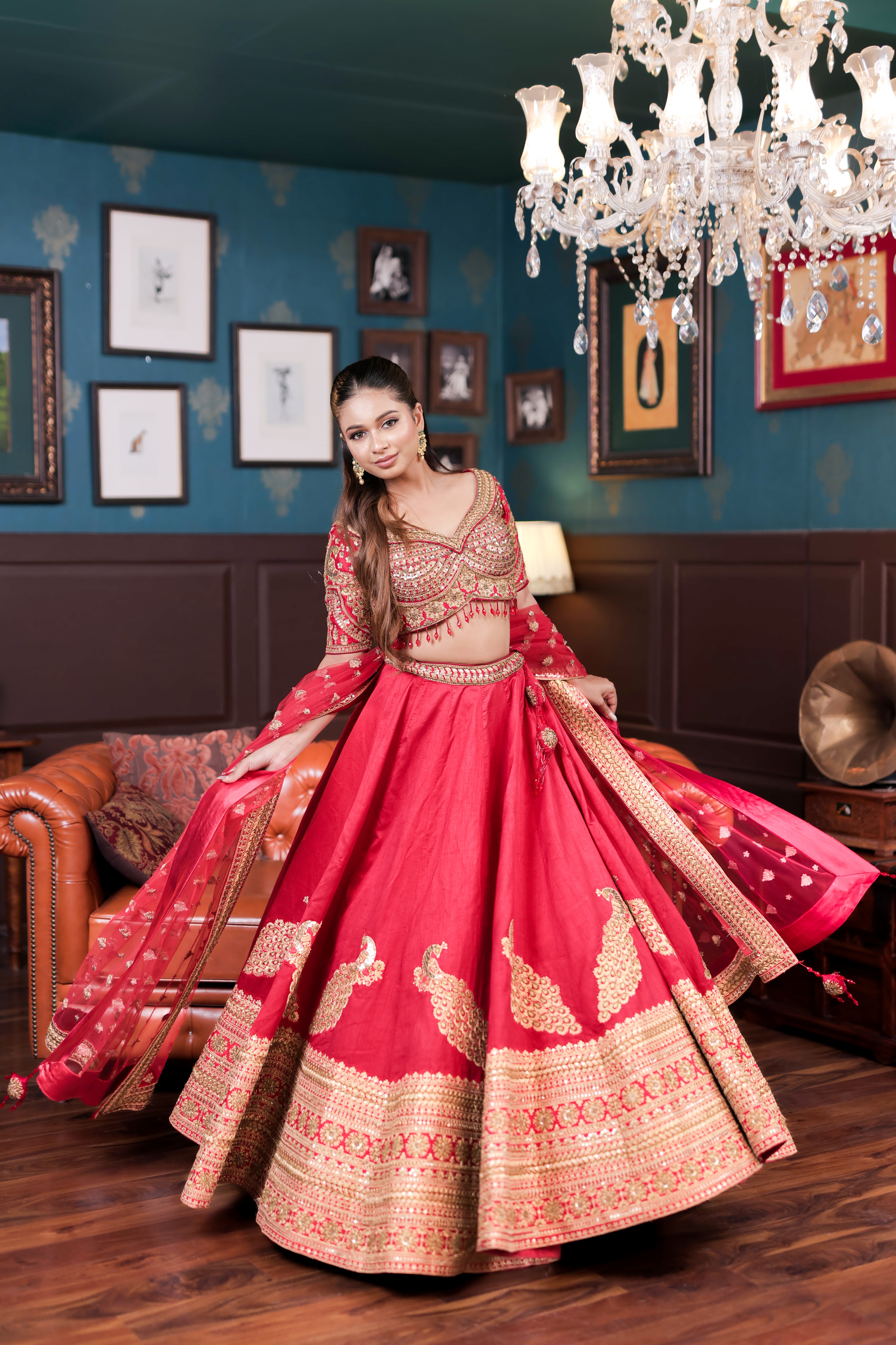 Breathtaking Red and Gold Peacock Lehenga (D-72) Main image