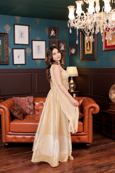 Luxurious Gold Sharara Ensemble (Indo-Western) (5115 M-35)