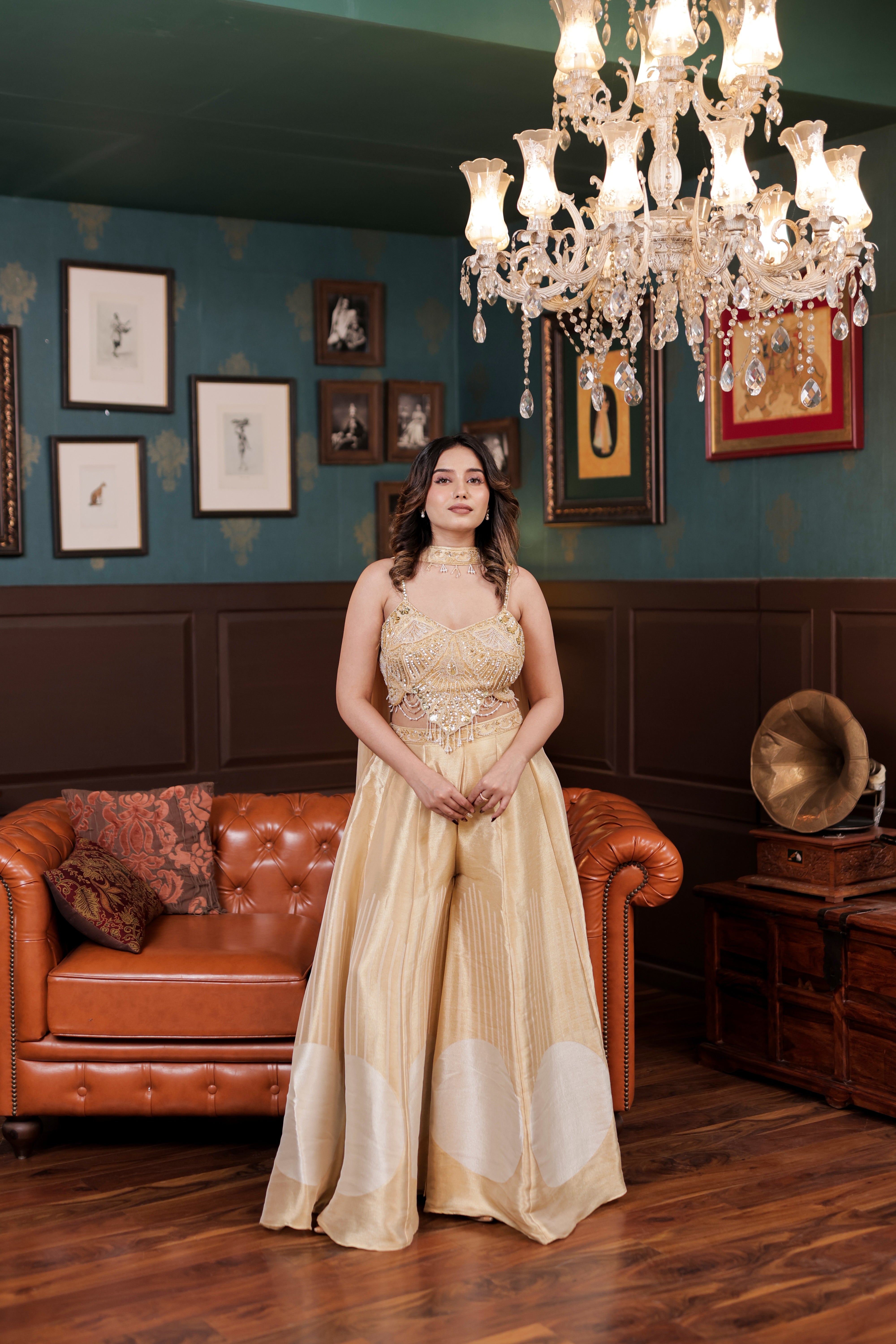 Luxurious Gold Sharara Ensemble (Indo-Western) (5115 M-35) Main image