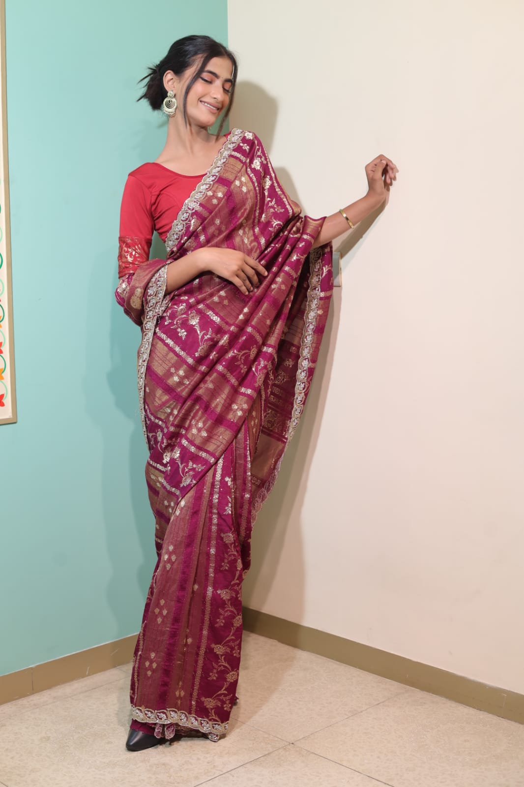 Jazzberry Banarasi Silk Saree with Intricate Border