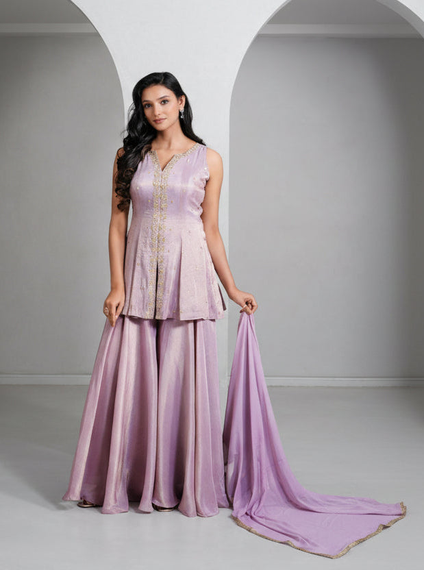 Designer Hand-Embellished Peplum Kurti with Flared Sharara Main image