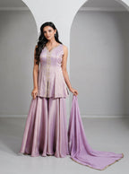 Designer Hand-Embellished Peplum Kurti with Flared Sharara