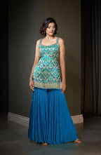 Shimmering Geometric Embroidered Sharara Set