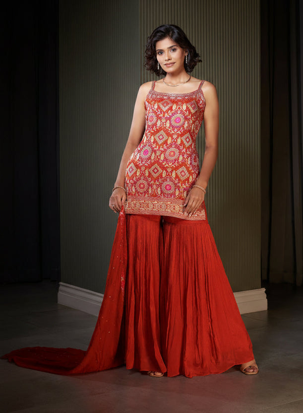 Shimmering Geometric Embroidered Sharara Set