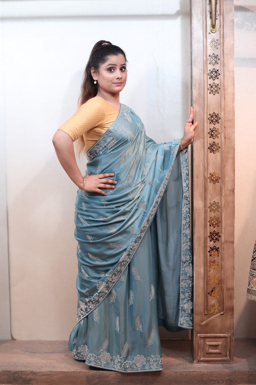 Peacock Chinon Saree