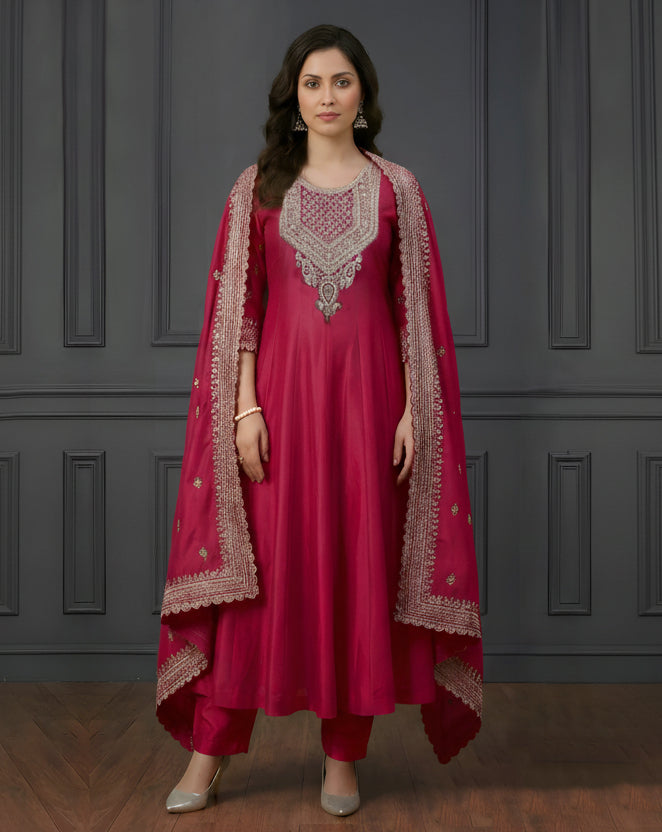 Elegant Embroidered Silk Anarkali Suit