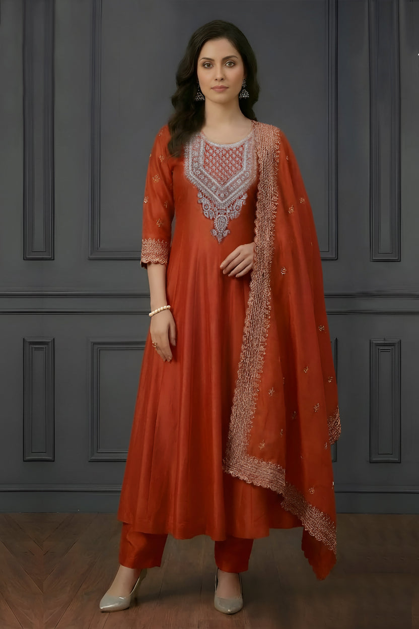 Elegant Embroidered Silk Anarkali Suit