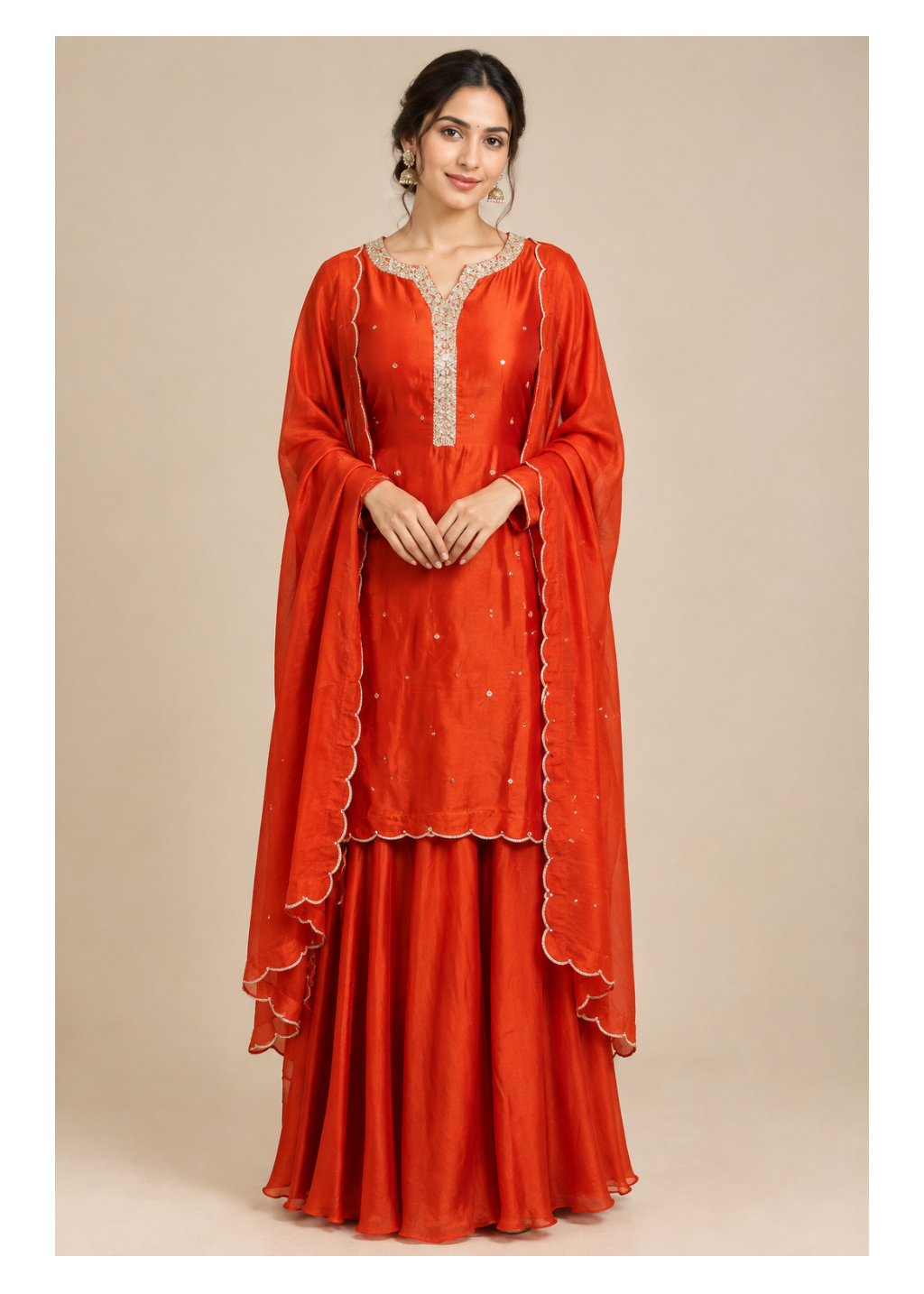 Silk Scalloped Kurta & Sharara Set Main image
