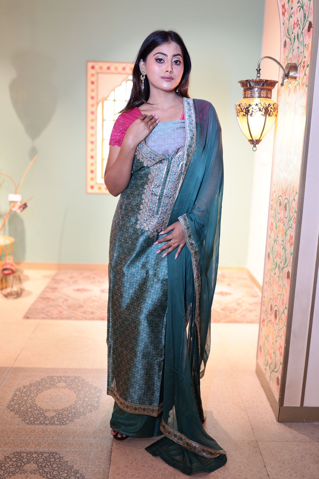 Luxurious Unstitched Modal Silk Suit Fabric in Teal