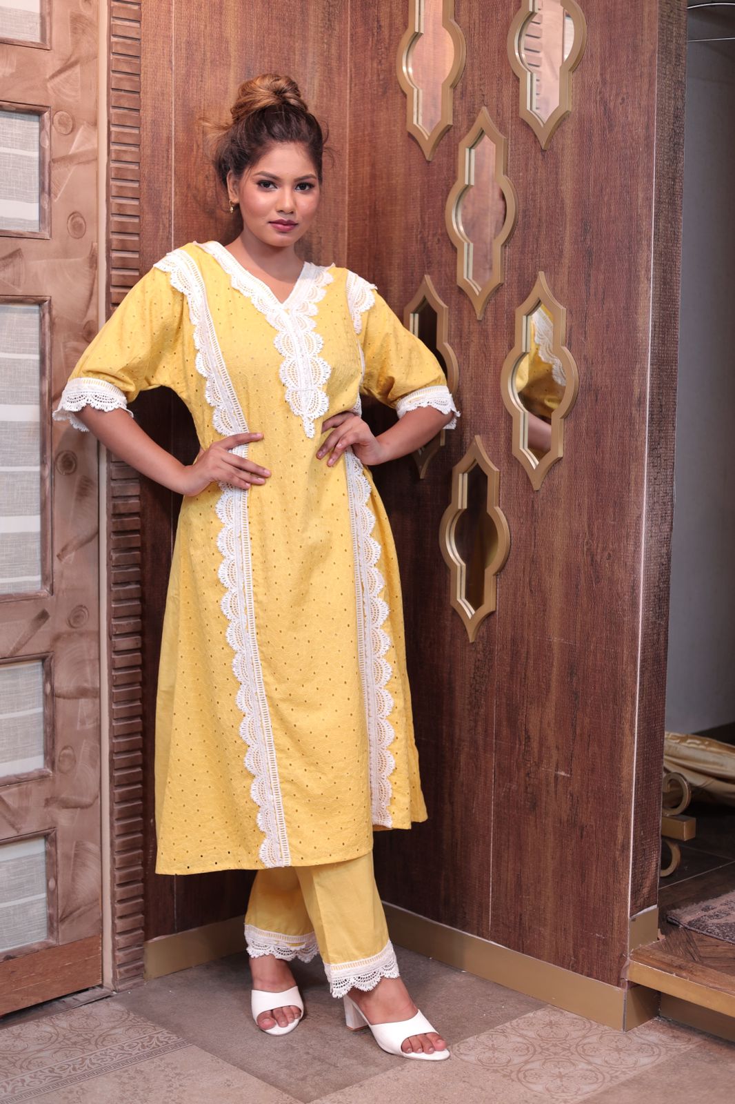 Charming Lemon Cotton Kurti Set with Pant