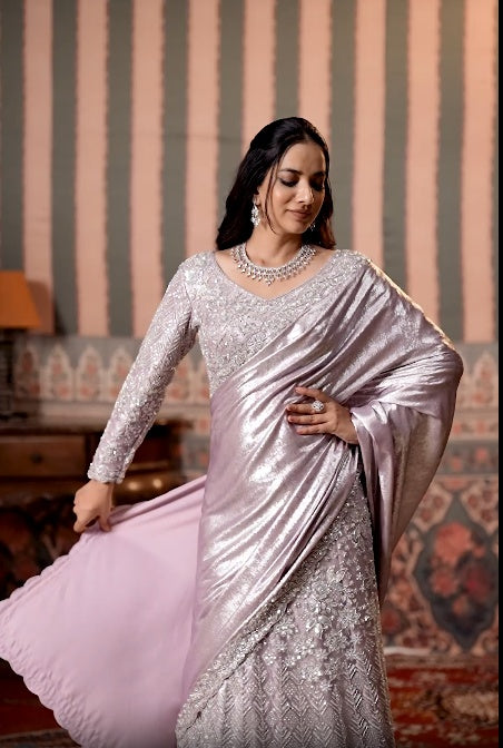 Shimmering Lilac Saree Lehenga Main image