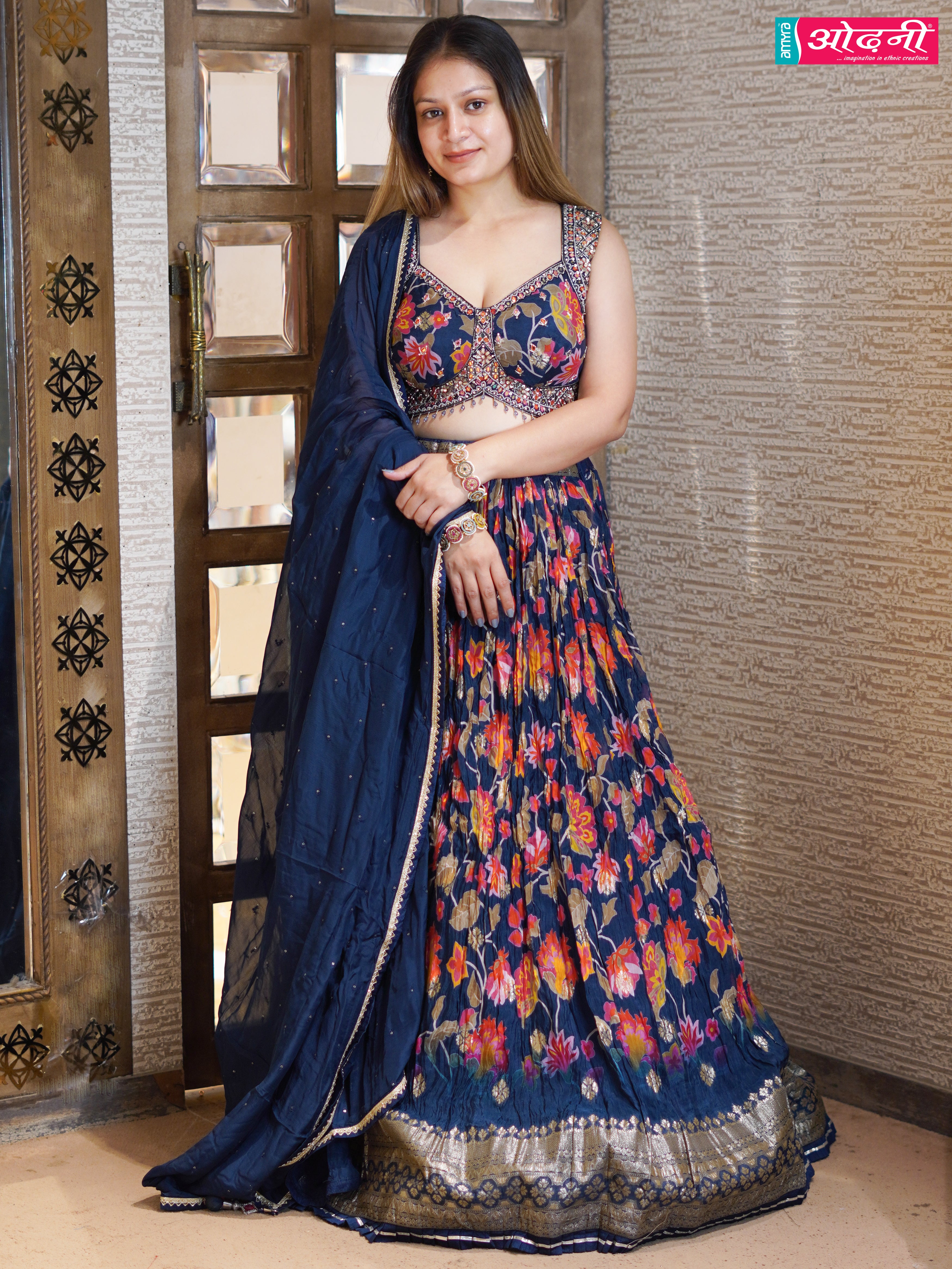 Indigo Bloom Floral Lehenga (4482 m-122) Main image