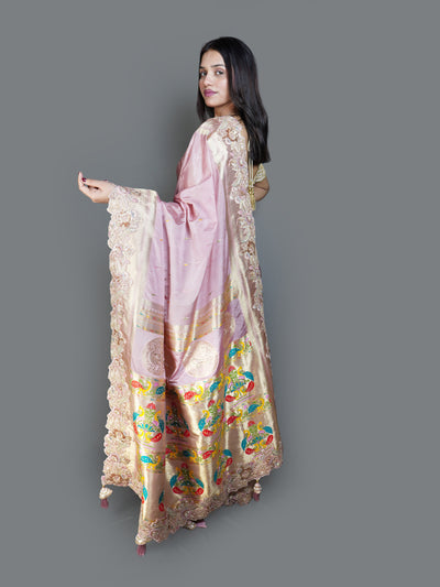 Rose Pink Silk Saree with Heavy Gold Embroidered Pallu (BOS-4363-C D-4)