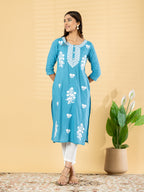 Azure Bloom Hand-Embroidered Suit Set