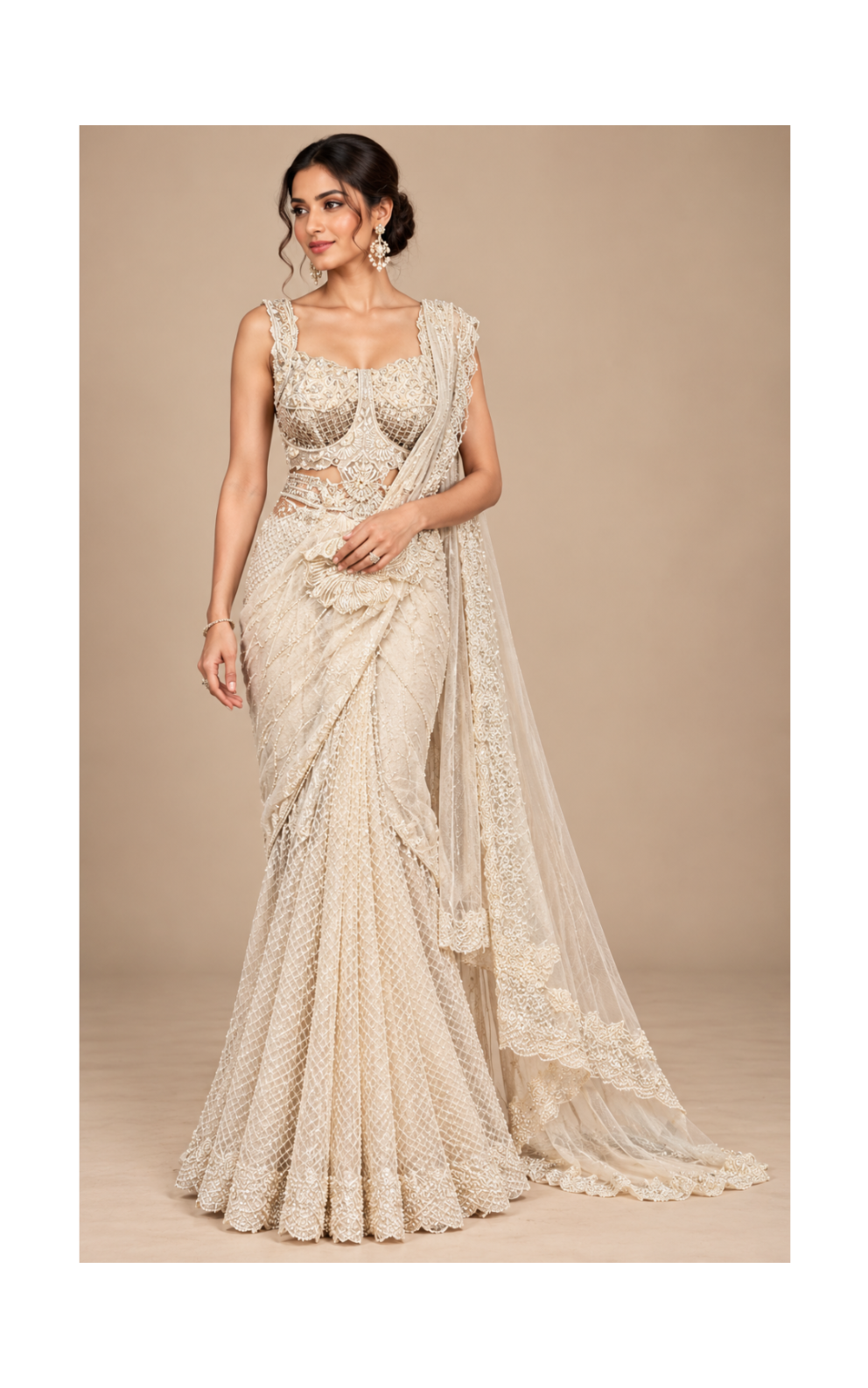 Ivory Embellished Lehenga with Corset-Style Blouse Main image