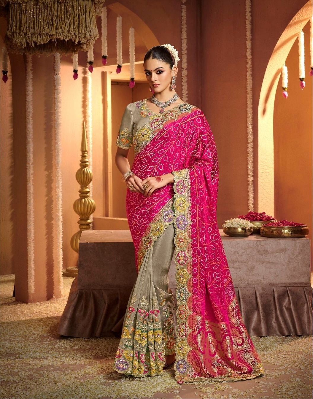 Vibrant Pink Bandhani-Inspired Saree