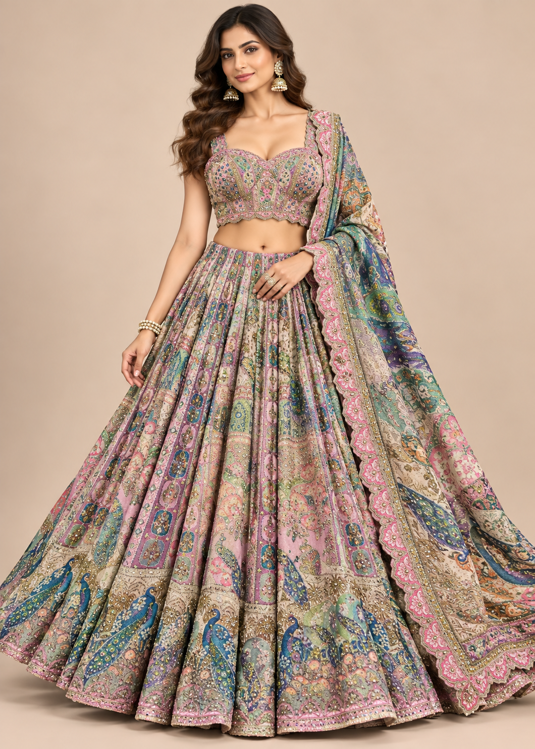Peacock Embroidered Bridal Lehenga Set