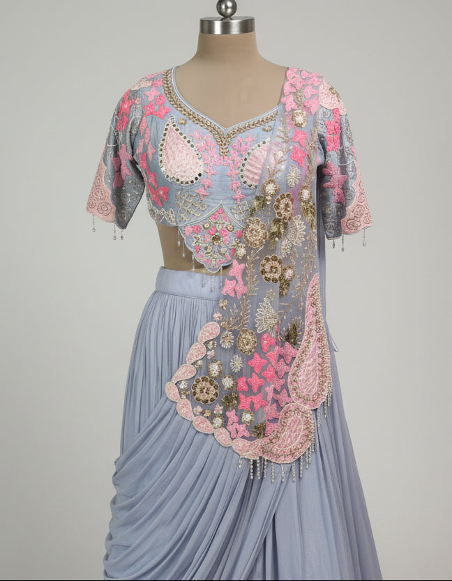 Lavender Blossom Drape Lehenga Secondary image