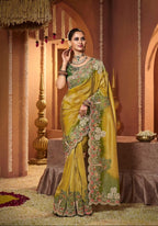 Regal Olive and Gold Designer Saree