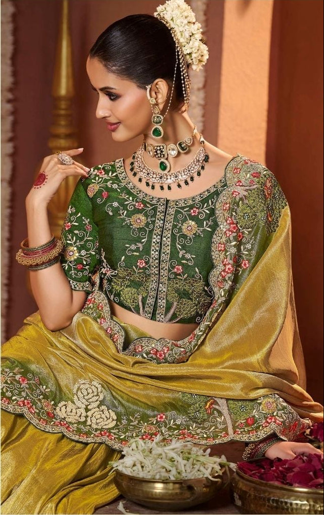 Regal Olive and Gold Designer Saree
