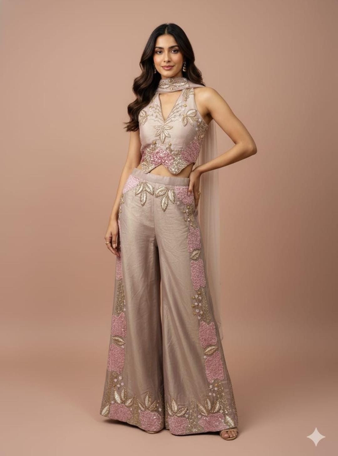 Lilac Mauve Embroidered Halter Co-Ord Set