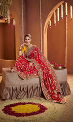 Regal Crimson Bandhani Saree