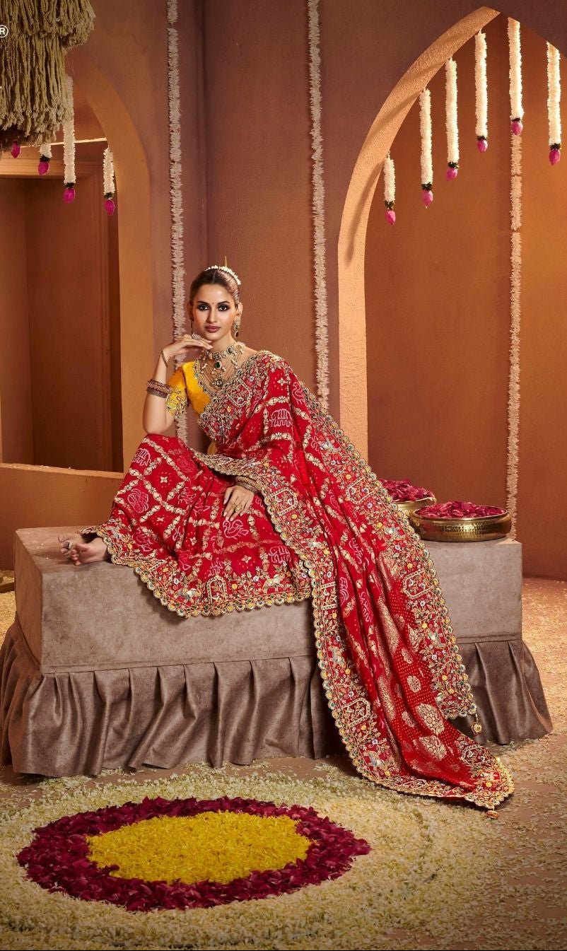 Regal Crimson Bandhani Saree