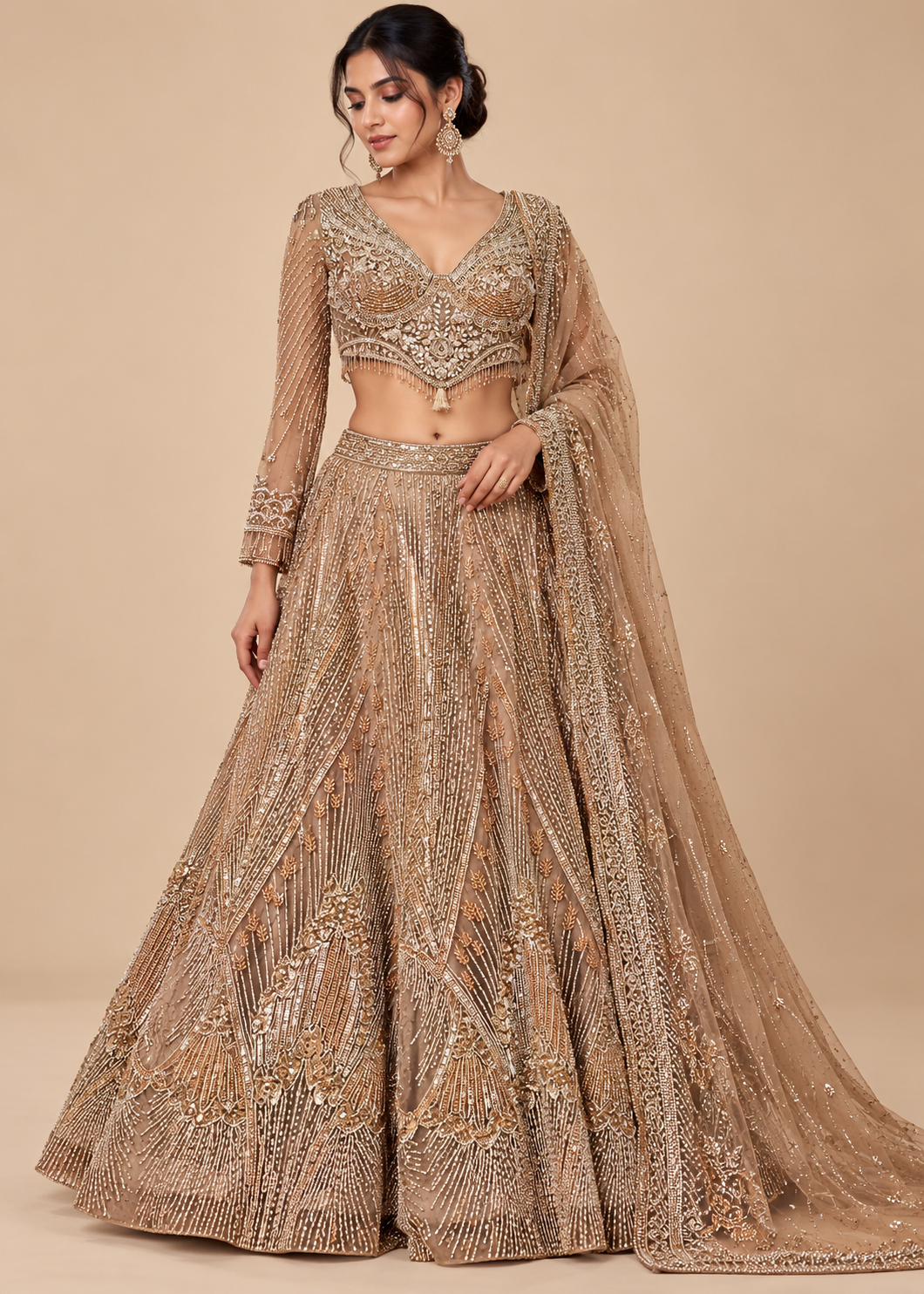 Antique Gold Chevron Cutdana Bridal Lehenga