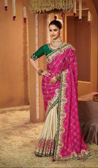 Stunning Pink and Cream Fusion Saree