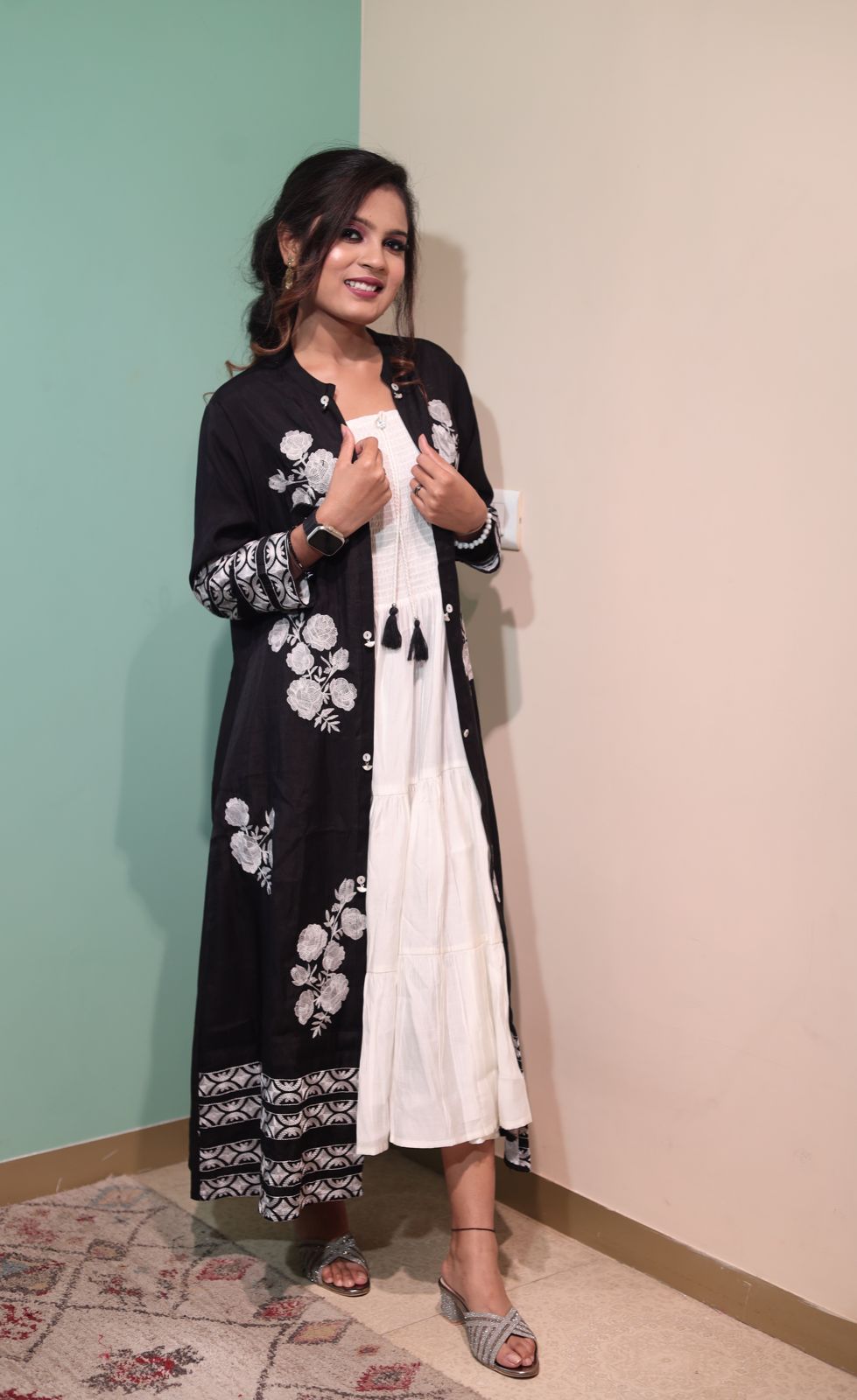 Black and White Cotton Western Dress