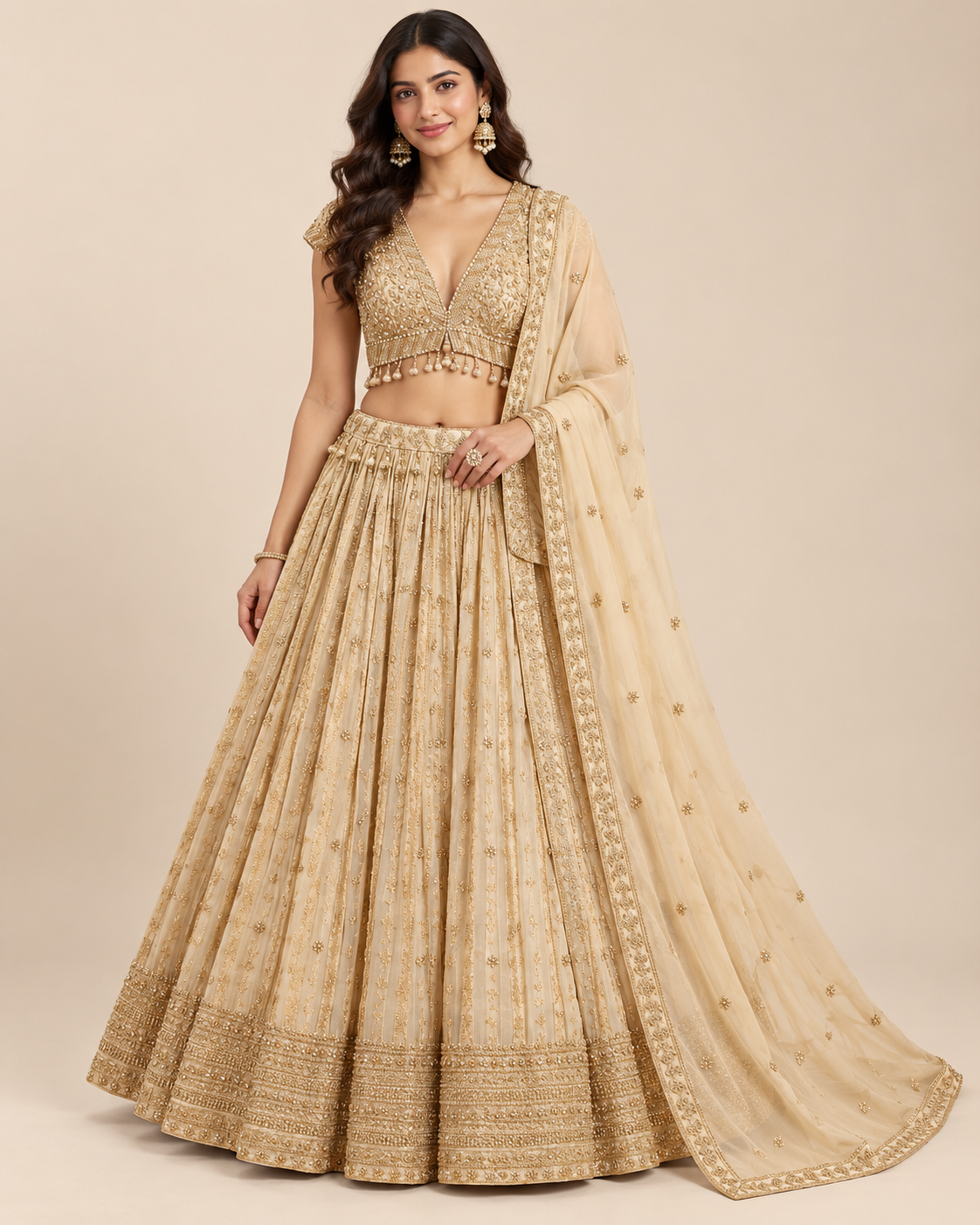 Antique Champagne Gold Embroidered Lehenga Set